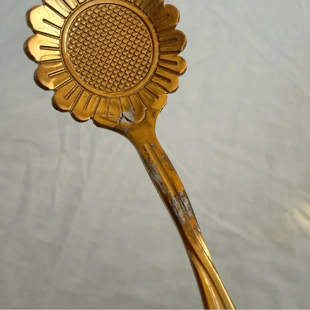 Vintage Gold Tone Floral Spoon Set Brass Flower Spoons 4 Pieces